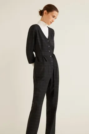 16178 Black Plaid Jumpsuit