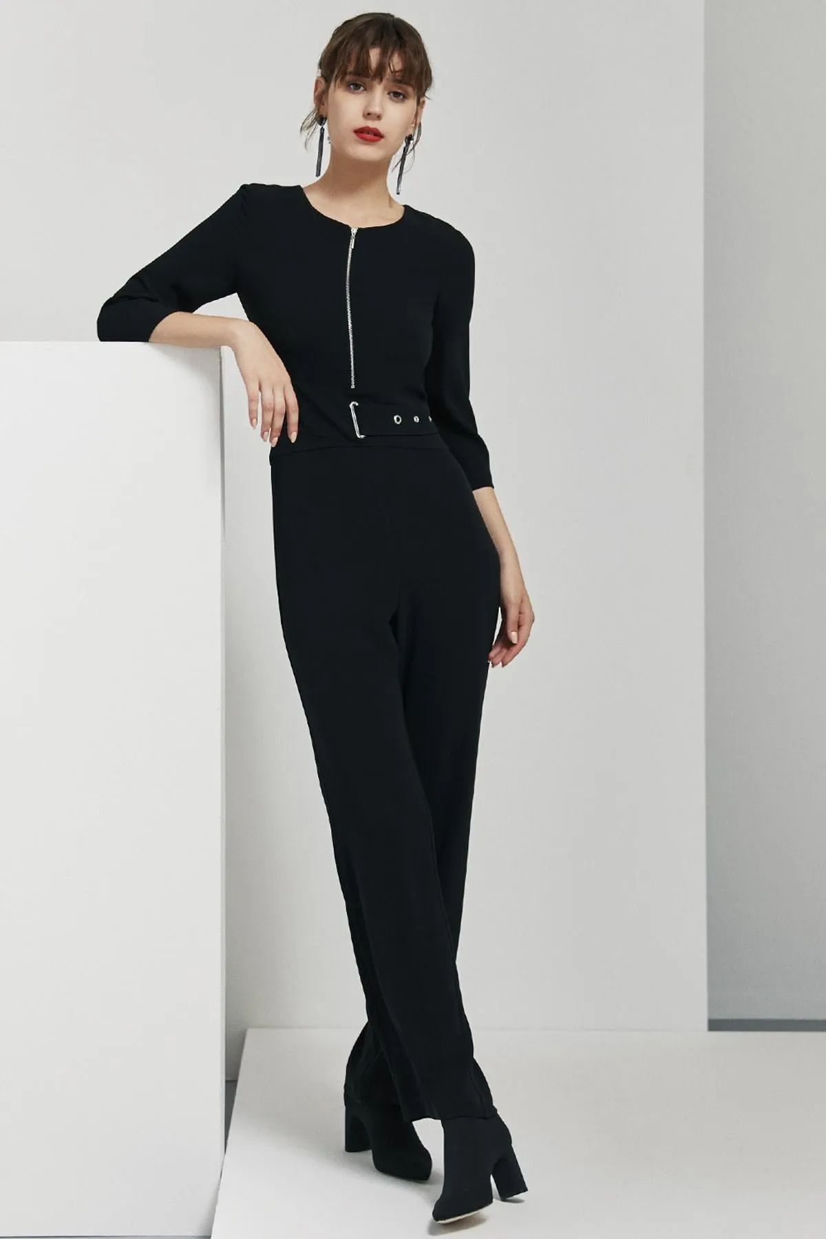 16197 Black Front Zip Jumpsuit