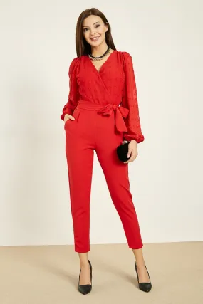 16255 Red Balloon Chiffon Sleeve Jumpsuit