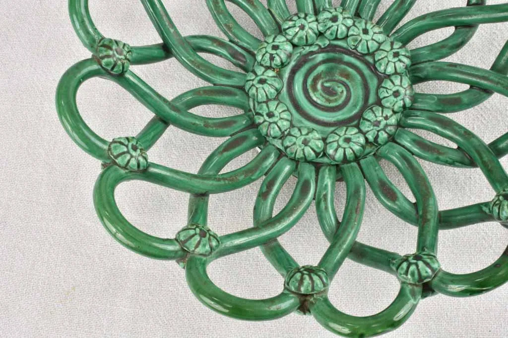 1950s woven ceramic bowl with green glaze Pichon Uzes 11½"