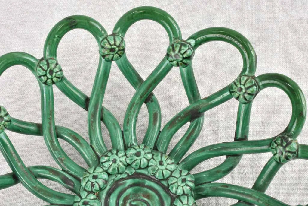 1950s woven ceramic bowl with green glaze Pichon Uzes 11½"