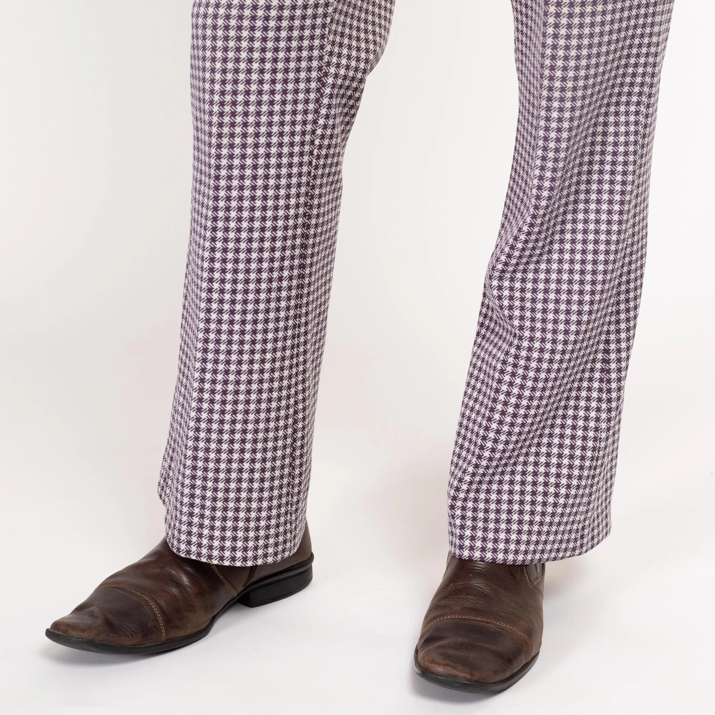 34" Waist 70s Purple & White Houndstooth Trousers