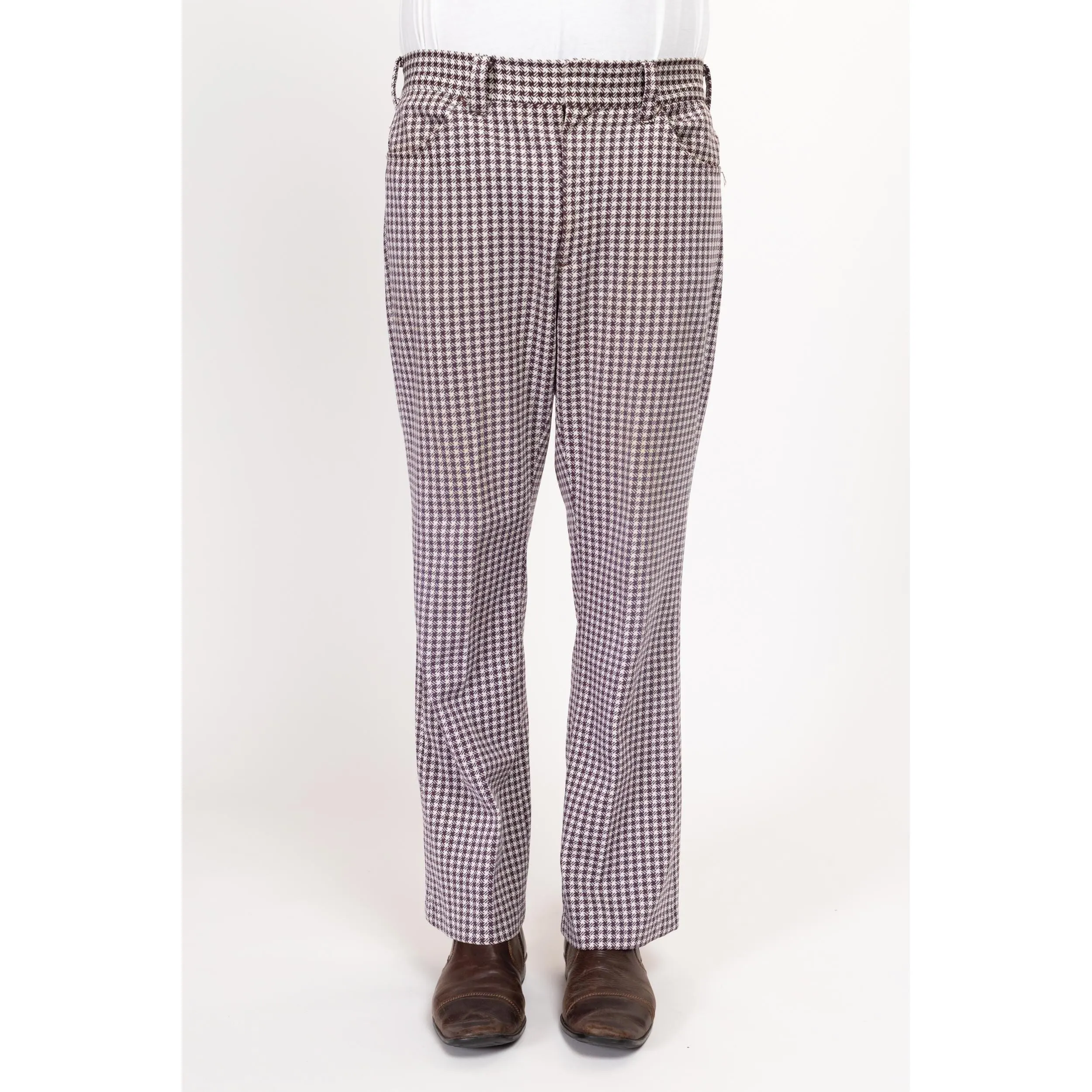 34" Waist 70s Purple & White Houndstooth Trousers