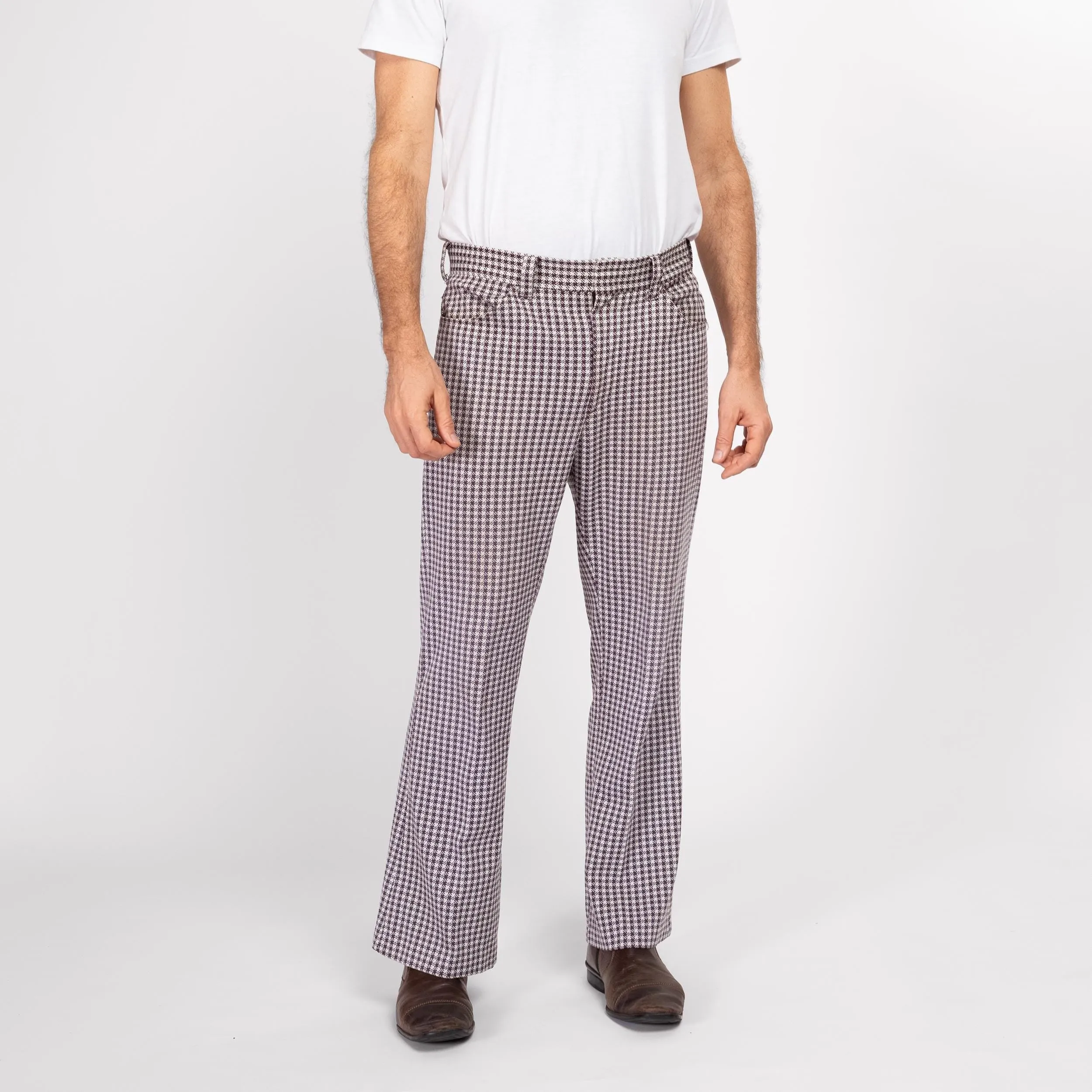 34" Waist 70s Purple & White Houndstooth Trousers