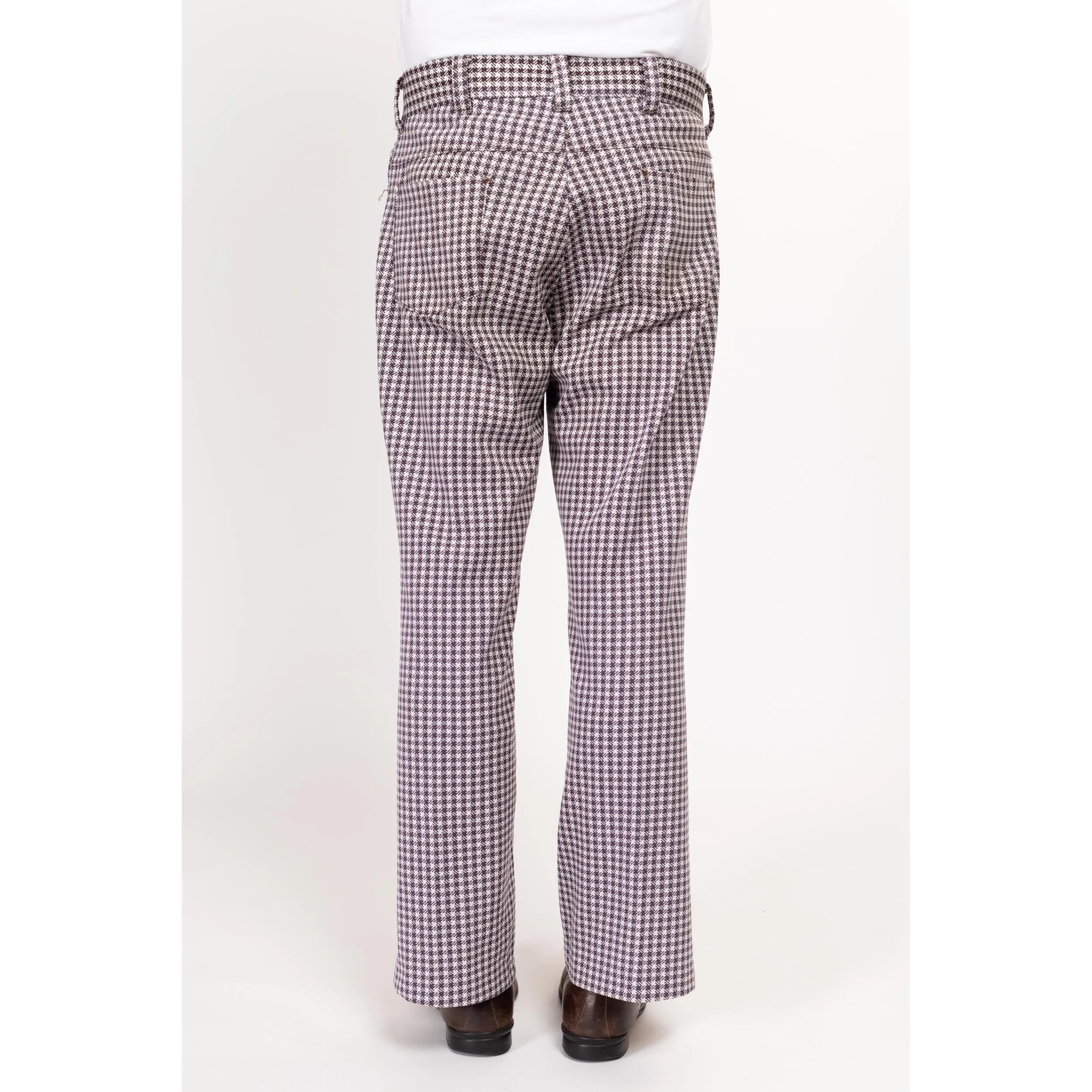34" Waist 70s Purple & White Houndstooth Trousers