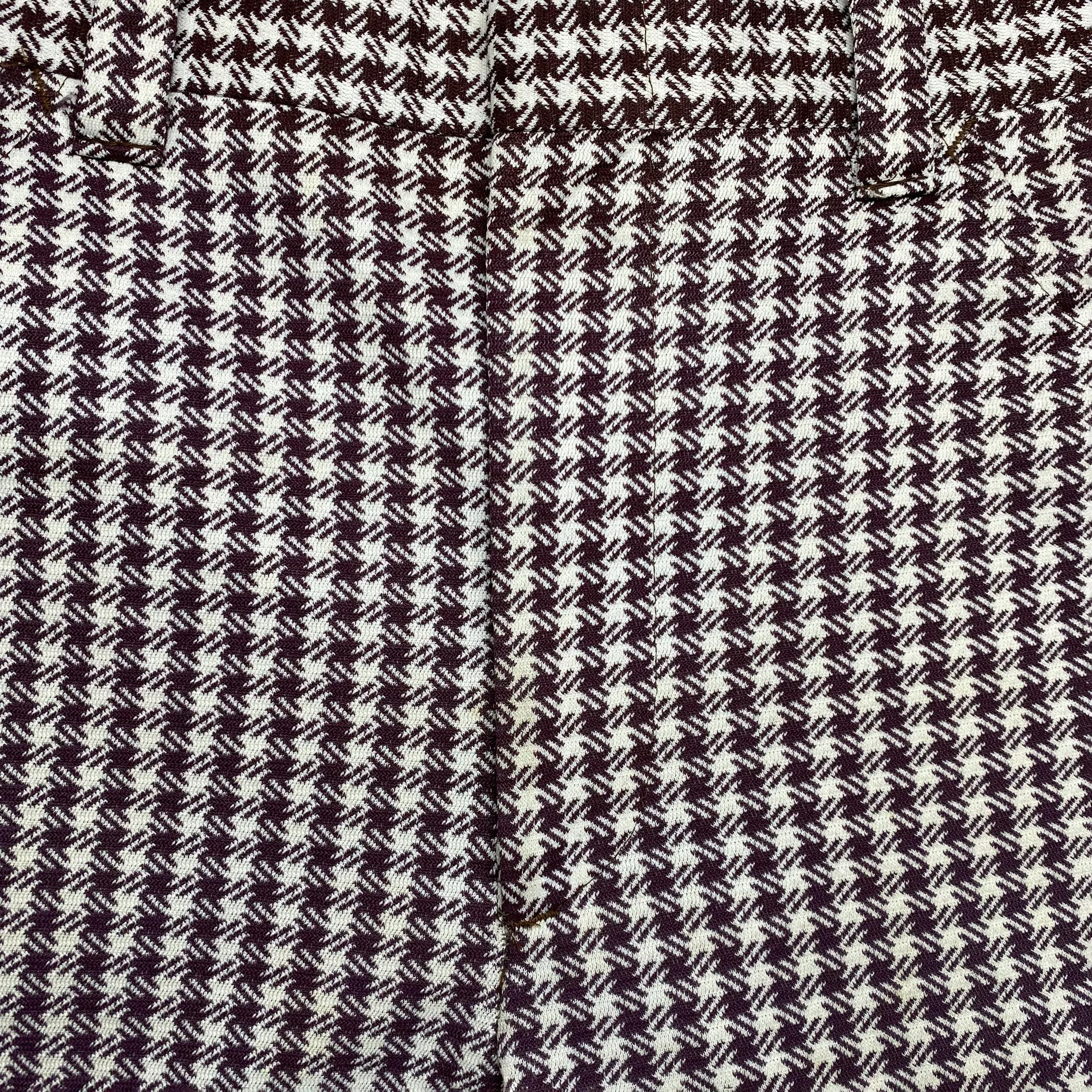 34" Waist 70s Purple & White Houndstooth Trousers
