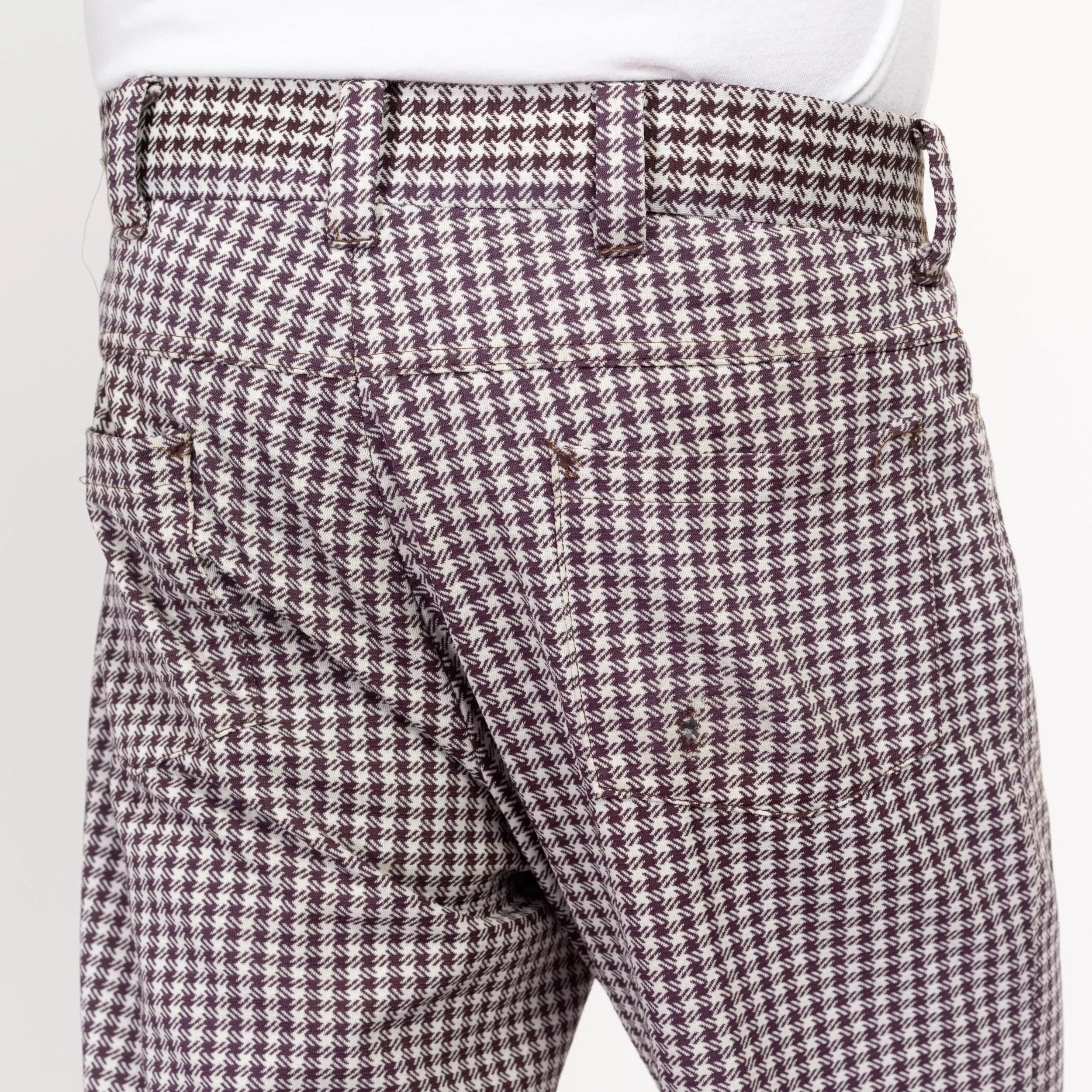 34" Waist 70s Purple & White Houndstooth Trousers