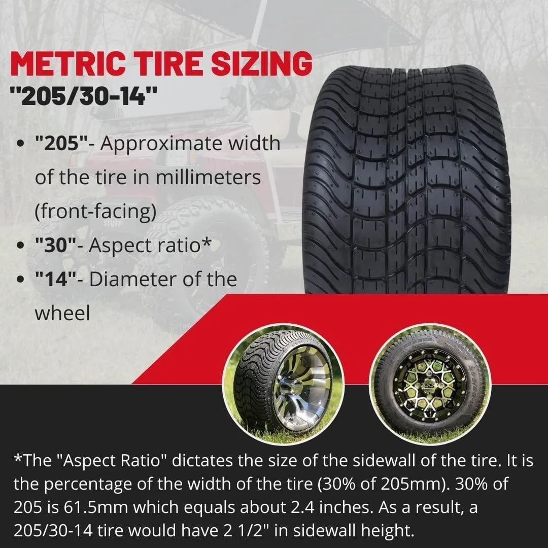 Arisun Cruze 205/30-14 Turf & Street DOT Approved Golf Cart Tires - 20" tall