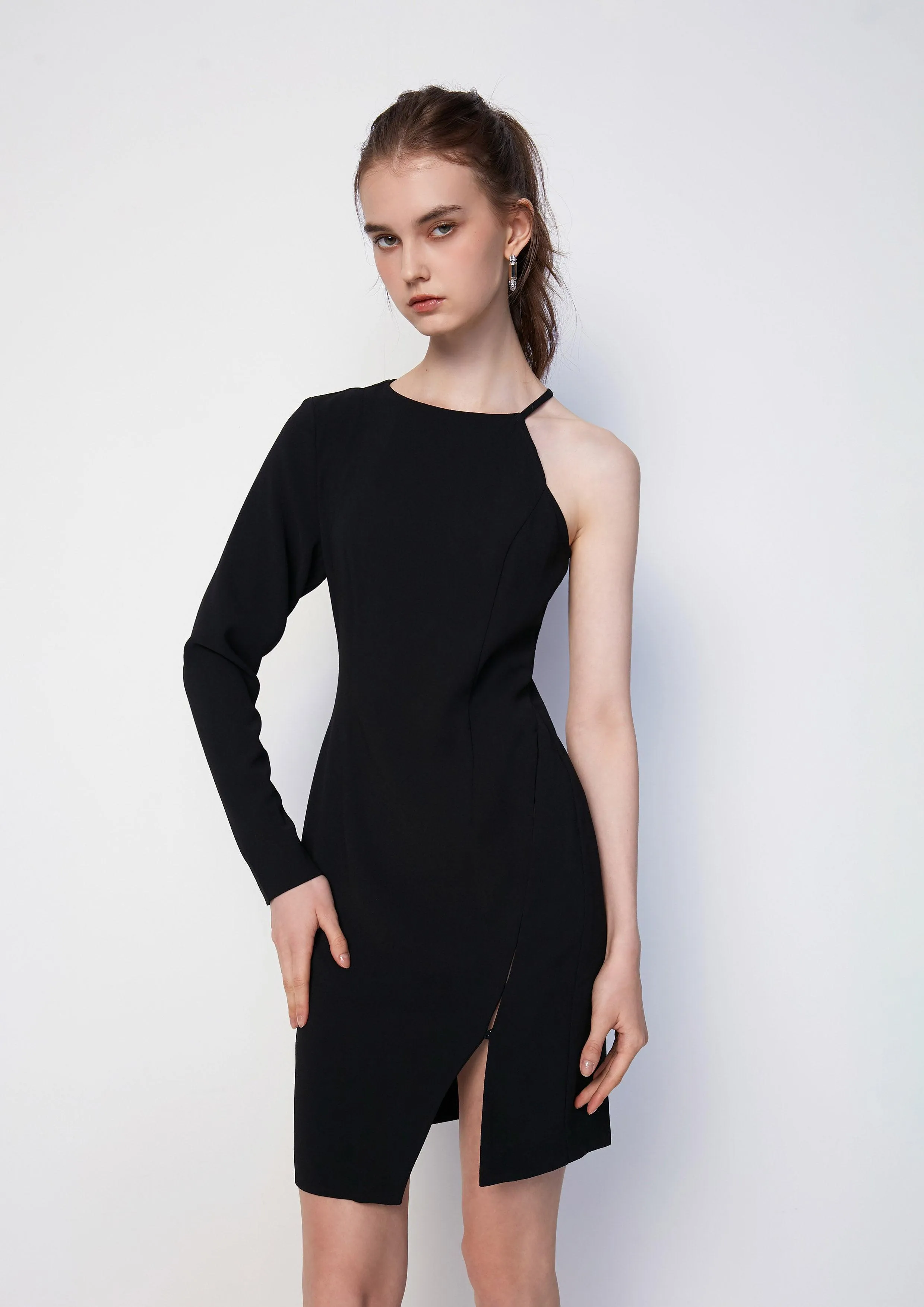 Asymmetrical Ruched Jumpsuit with Slit Detail Skirt