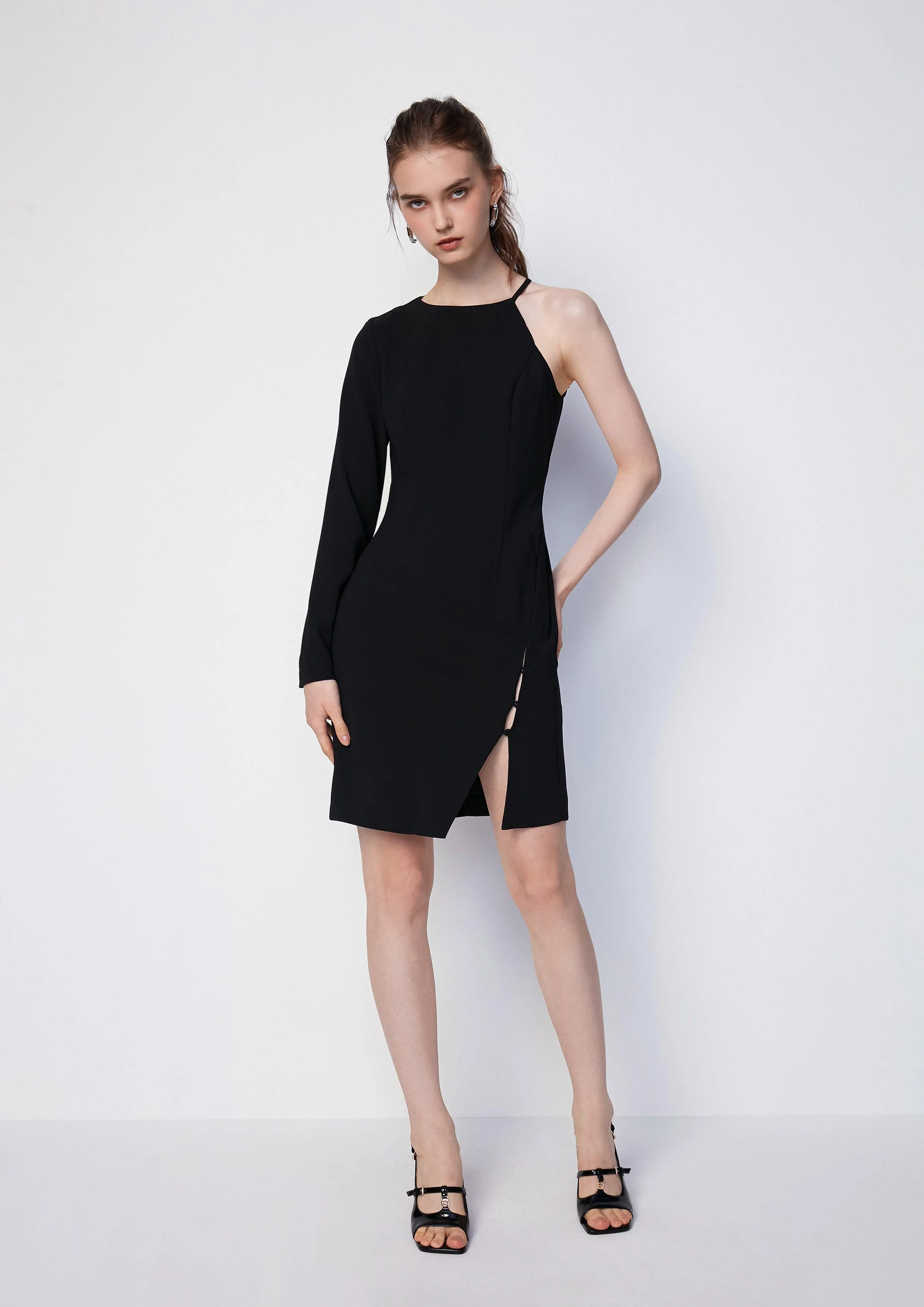 Asymmetrical Ruched Jumpsuit with Slit Detail Skirt