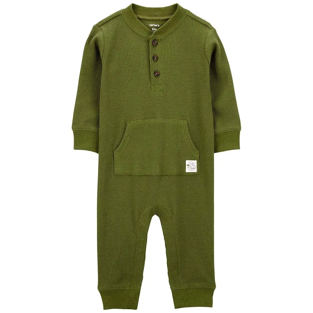 Baby Boys' Long-Sleeve Green Thermal Jumpsuit 1Q115510
