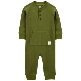 Baby Boys' Long-Sleeve Green Thermal Jumpsuit 1Q115510
