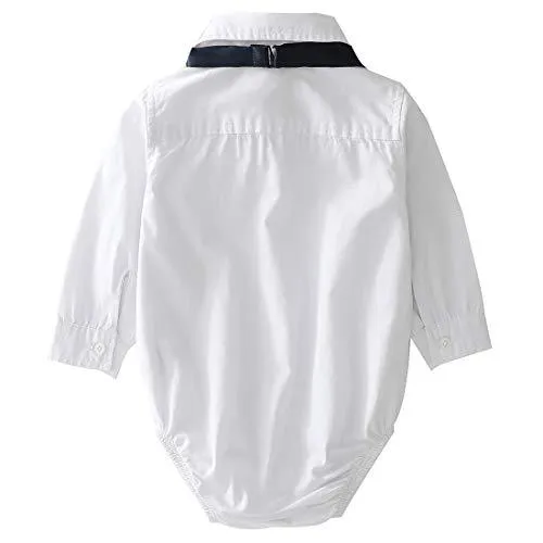 Baby Short Sleeves Woven Poplin White Bodysuit With Bow