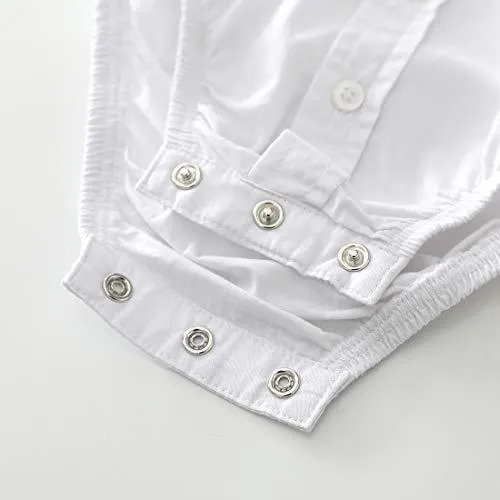 Baby Short Sleeves Woven Poplin White Bodysuit With Bow