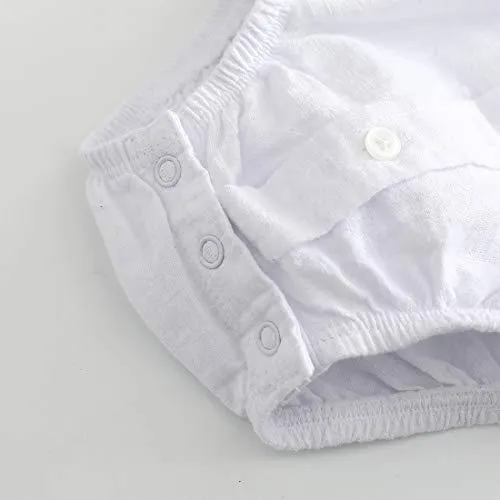 Baby Short Sleeves Woven Poplin White Bodysuit With Bow