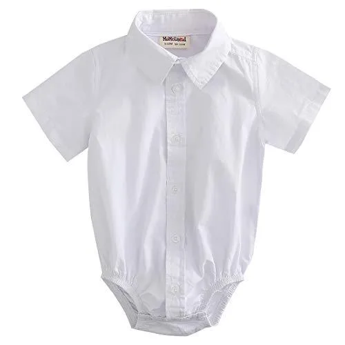 Baby Short Sleeves Woven Poplin White Bodysuit With Bow