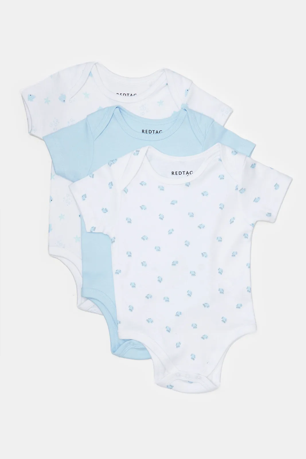 Baby White And Blue Printed Bodysuit Set (Pack Of 3)