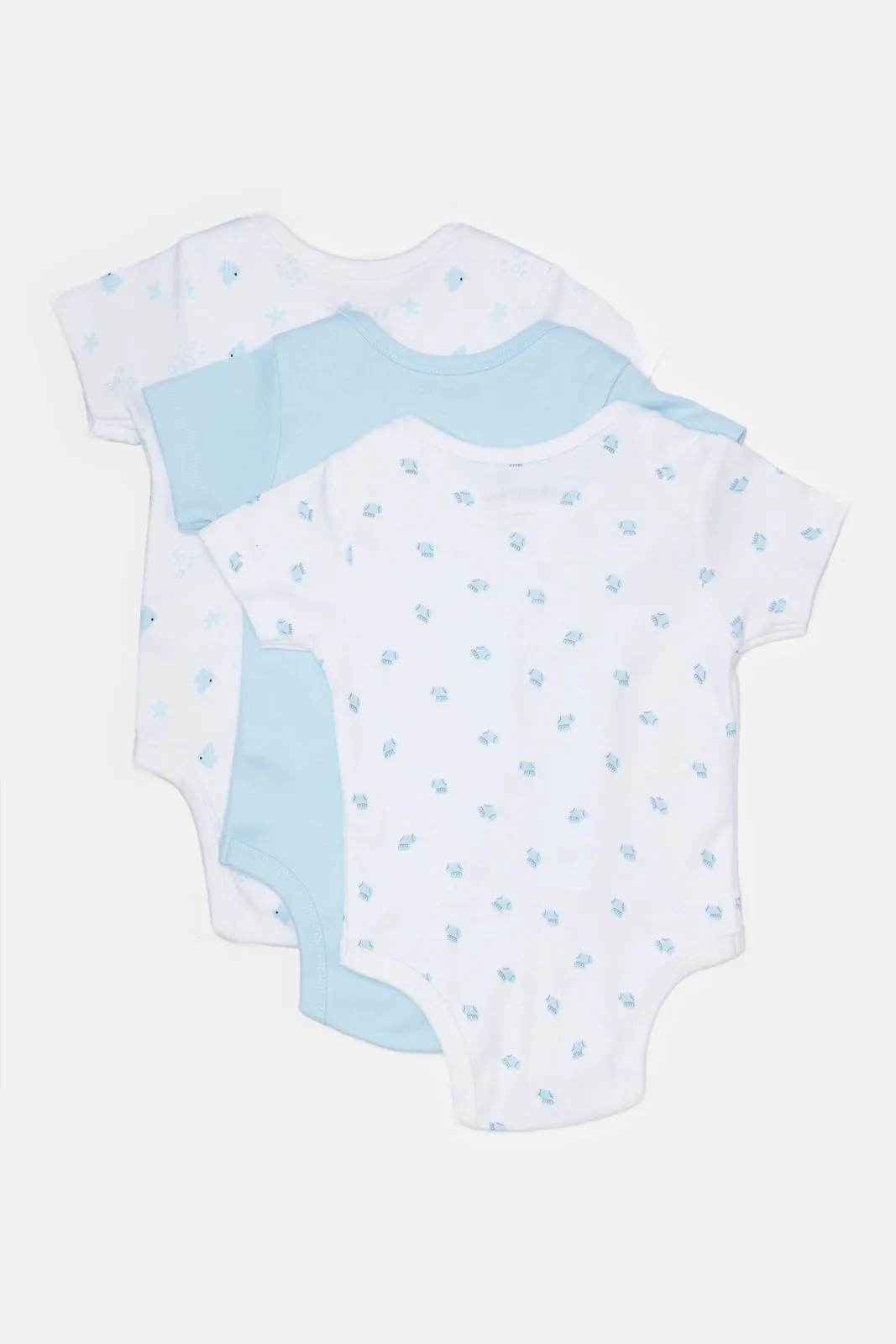 Baby White And Blue Printed Bodysuit Set (Pack Of 3)