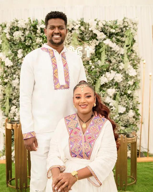 Beautiful Patterned Ethiopian Couples Outfit Stunning Habesha Couples Outfit
