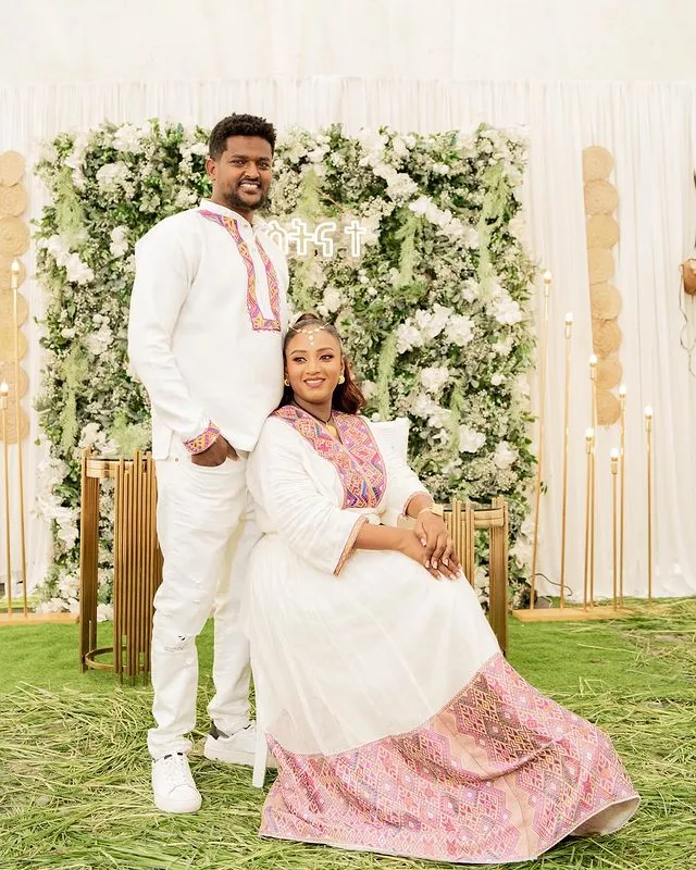 Beautiful Patterned Ethiopian Couples Outfit Stunning Habesha Couples Outfit