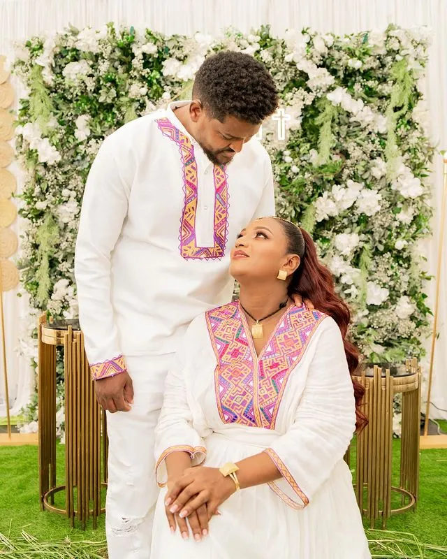 Beautiful Patterned Ethiopian Couples Outfit Stunning Habesha Couples Outfit