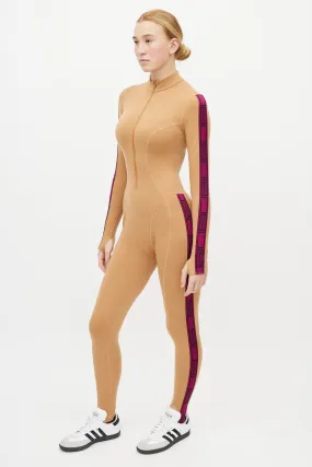 Beige & Purple Logo Thermal Jumpsuit