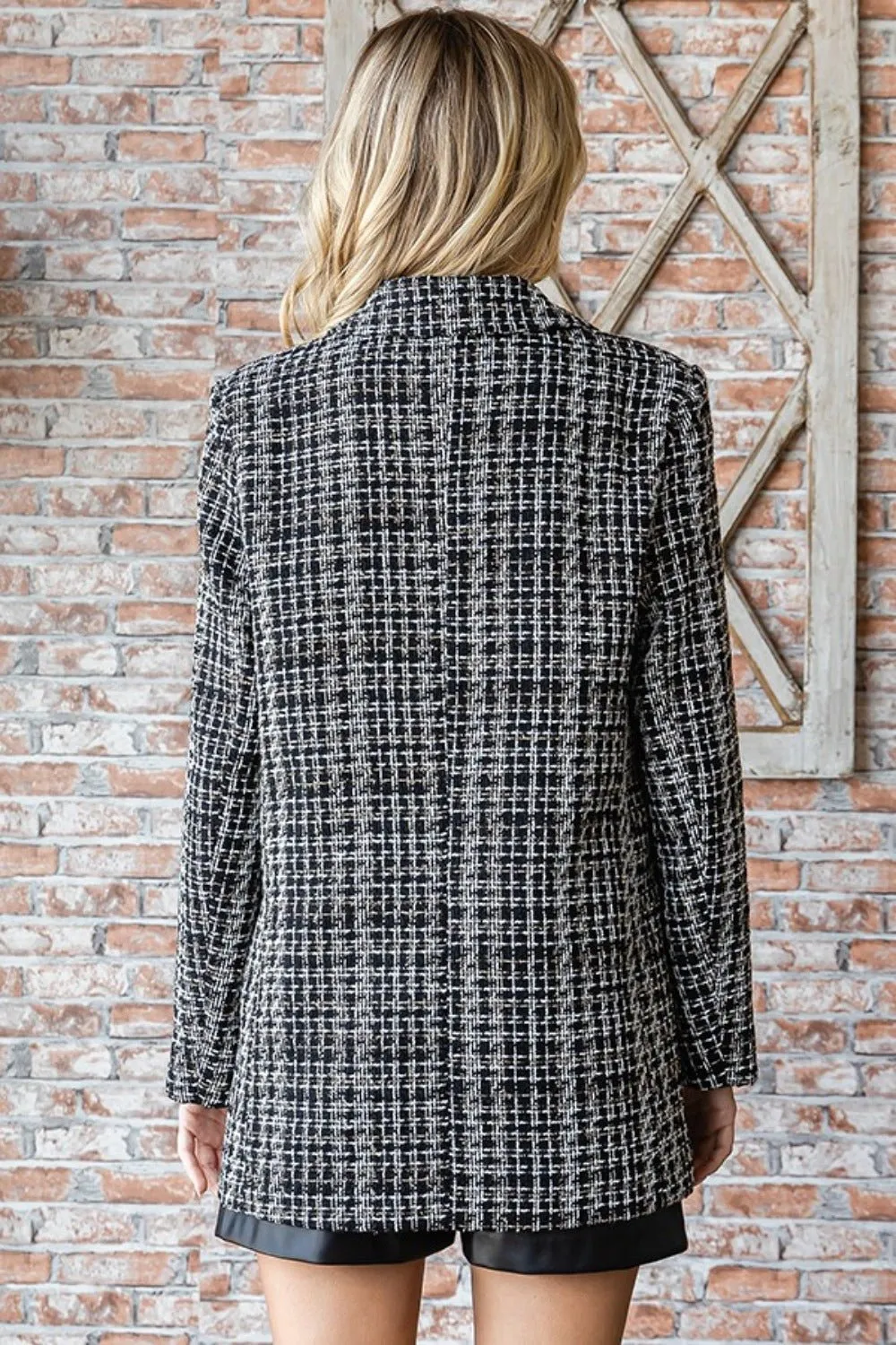 Black & White Sparkle Thread Mixed Tweed One Button Blazer