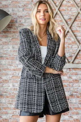 Black & White Sparkle Thread Mixed Tweed One Button Blazer