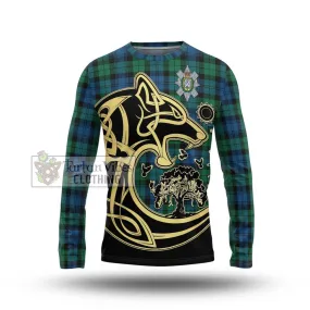 Black Watch Ancient Tartan Long Sleeve T-Shirt with Family Crest Celtic Wolf Style