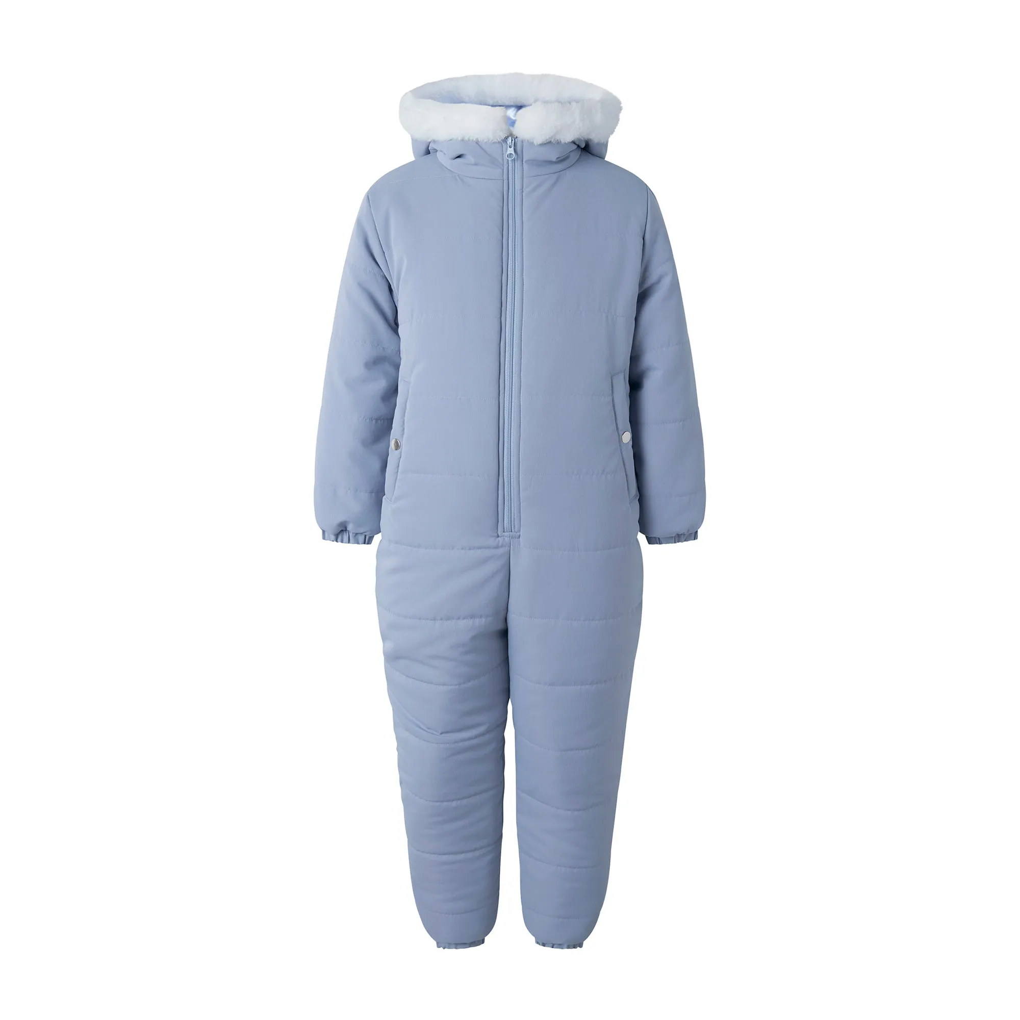 Blue Footless Faux Fur Trim Snowsuit