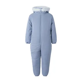 Blue Footless Faux Fur Trim Snowsuit