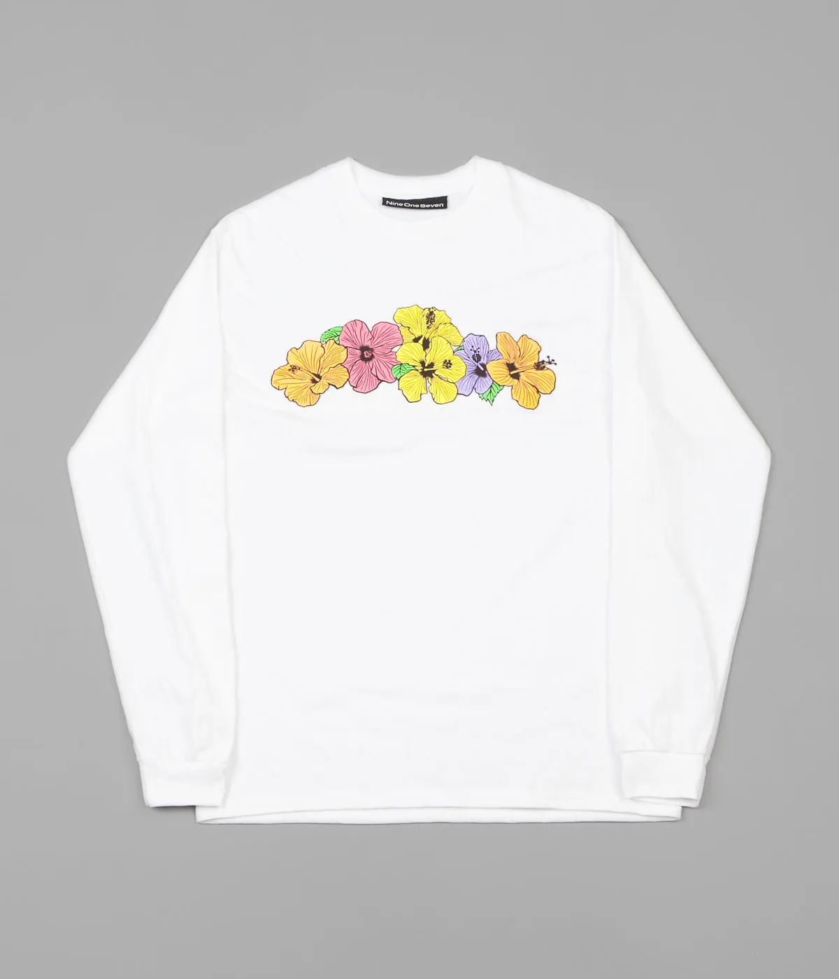 Call Me 917 Hibiscus Long Sleeve T-Shirt - White