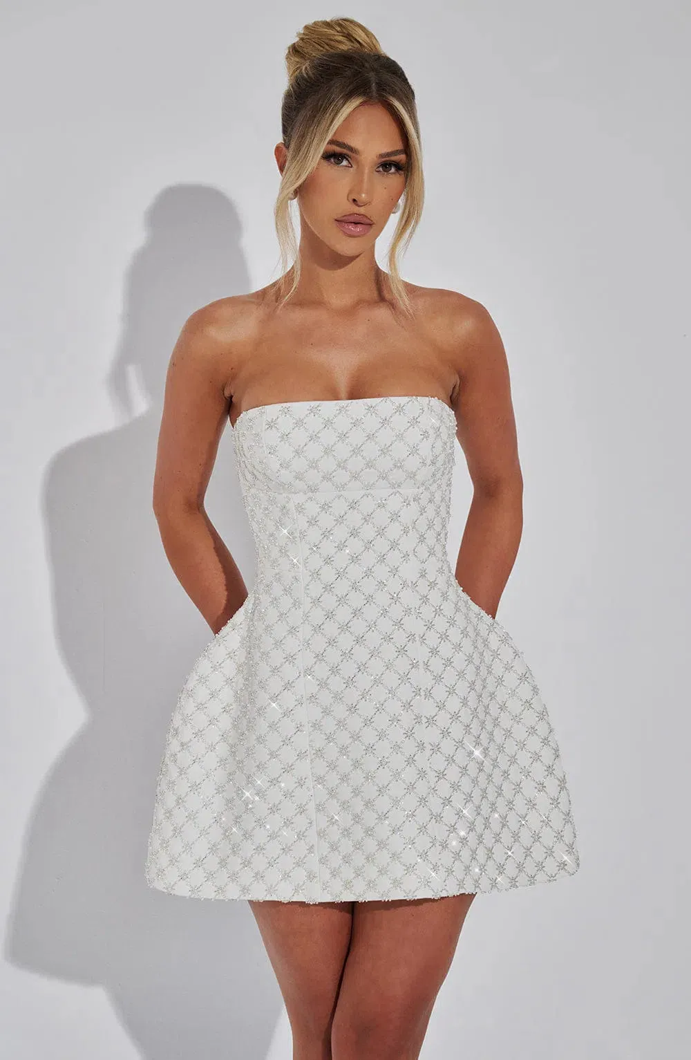 Carmelina – Bead and pearl embellishments – Mini dress