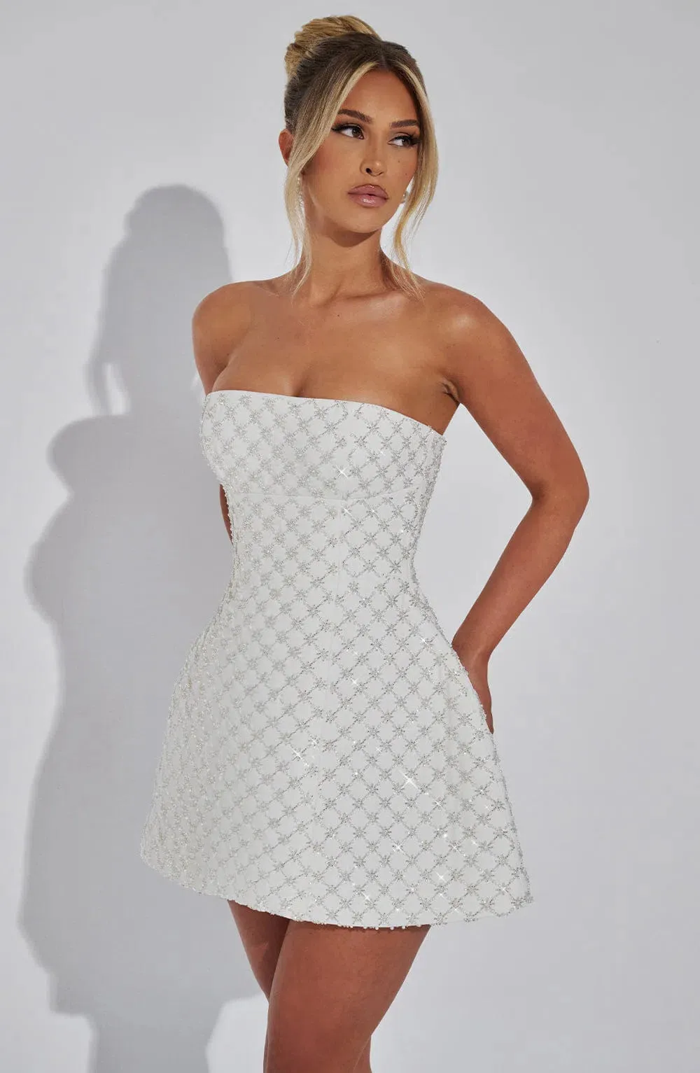 Carmelina – Bead and pearl embellishments – Mini dress