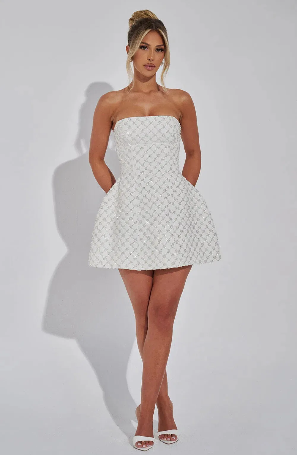 Carmelina – Bead and pearl embellishments – Mini dress