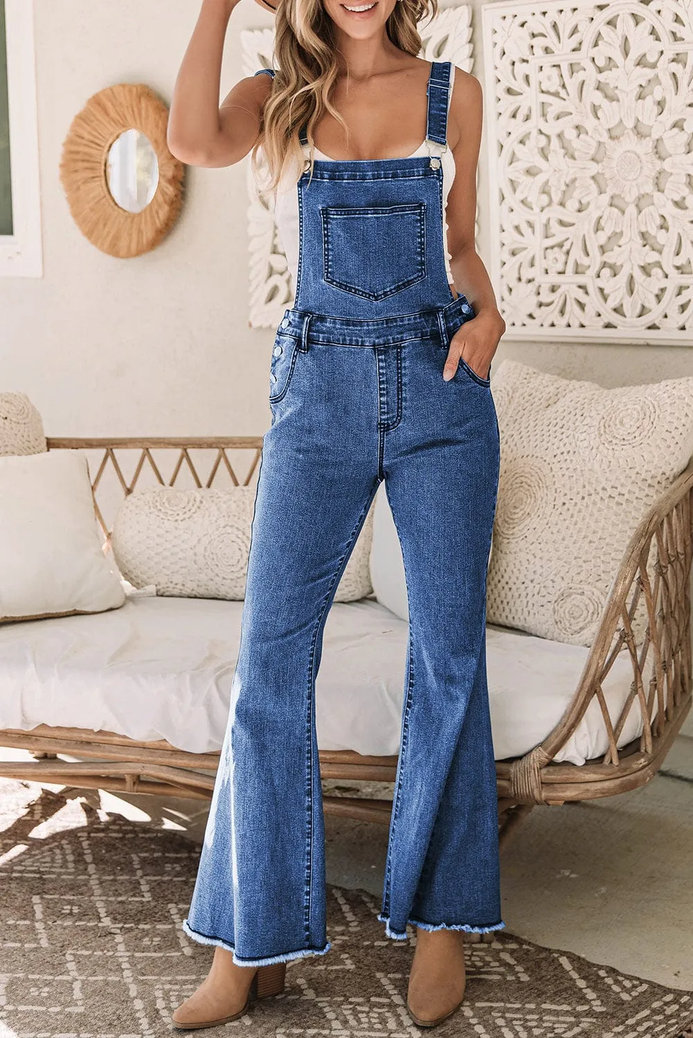 Casual Loose-Fit Denim Overalls with Side Pockets