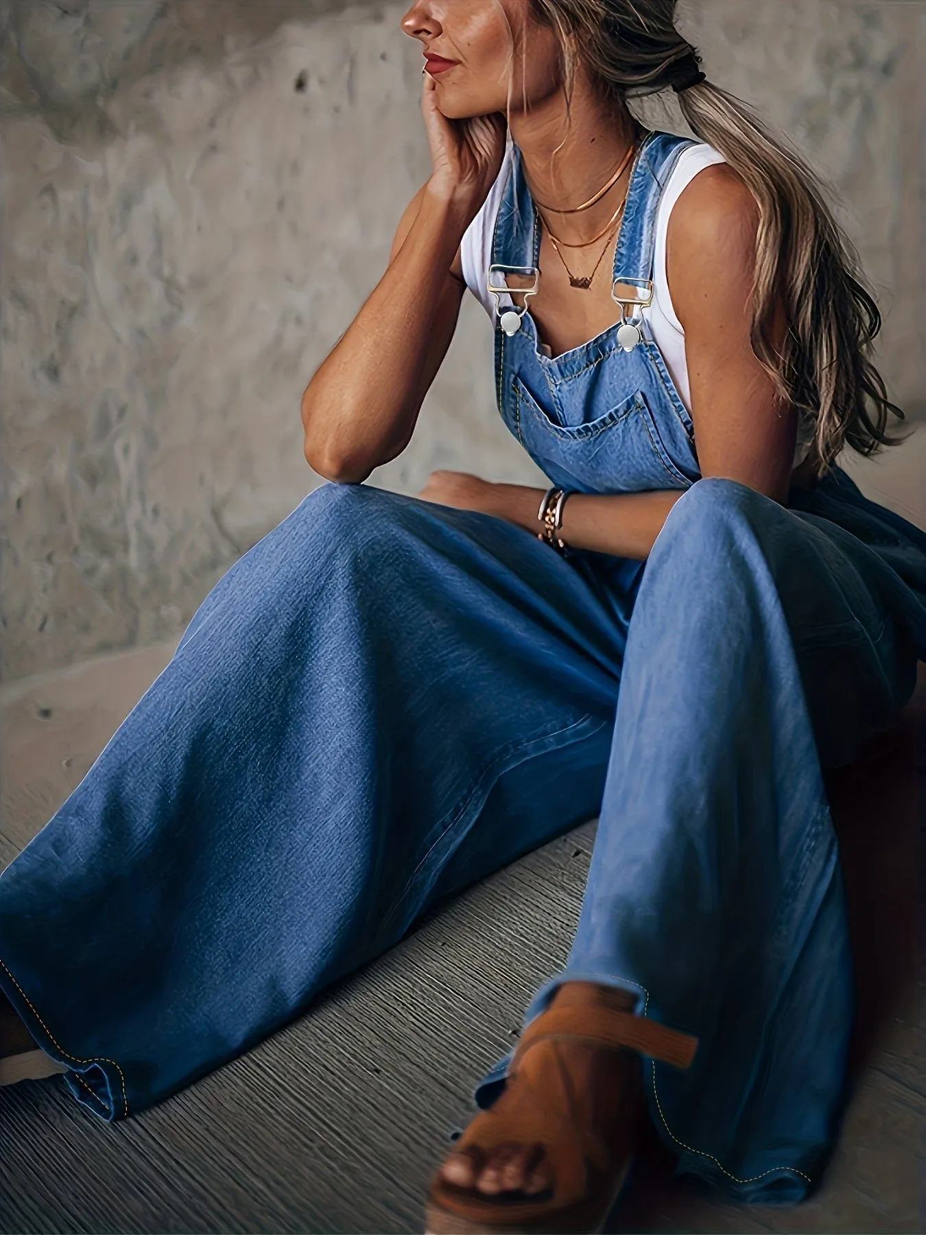 Casual Loose-Fit Denim Overalls with Side Pockets