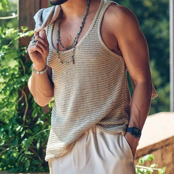 Casual Solid Color Knitted Tank Top