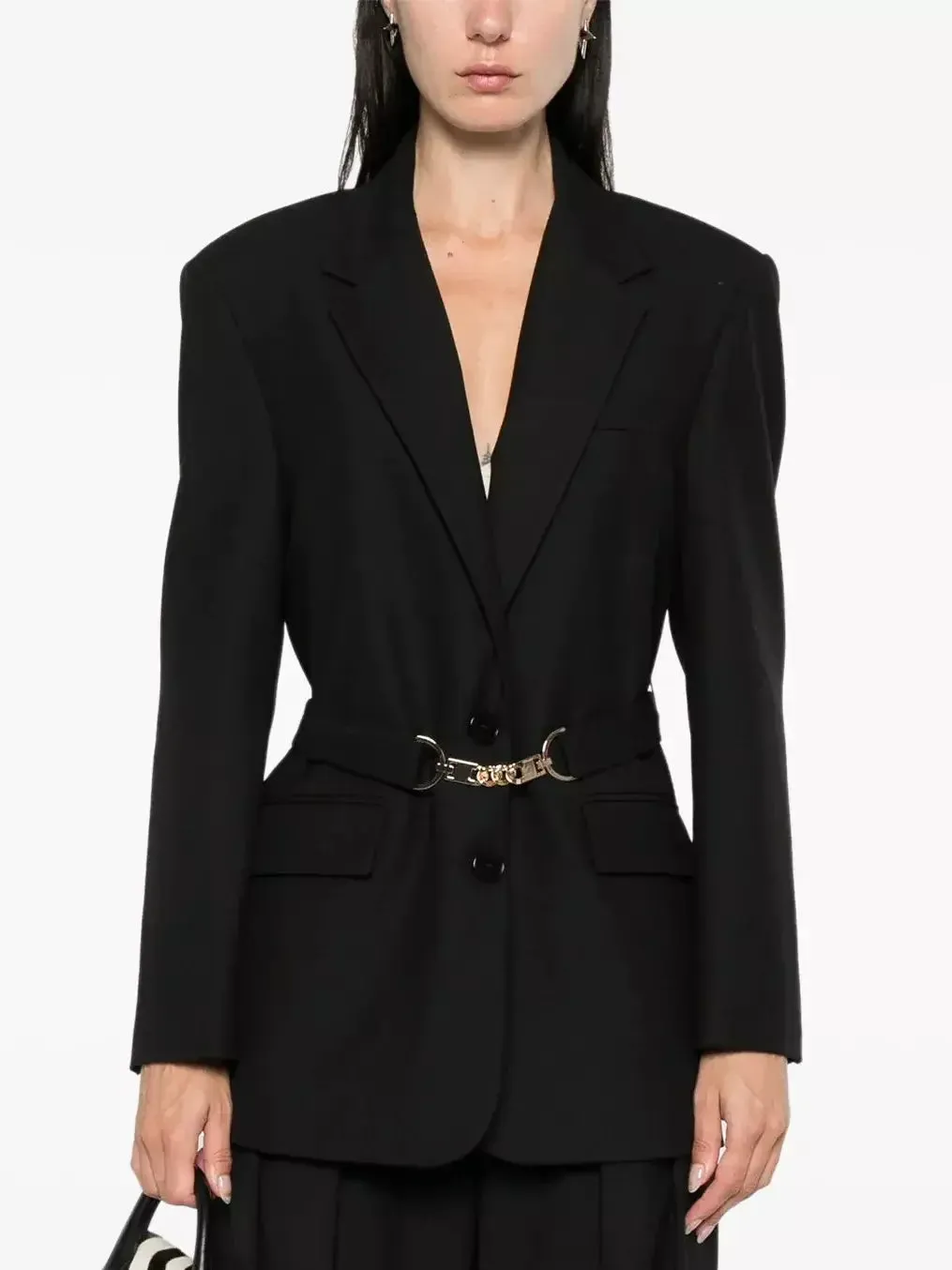 Chain-Detail Black Single-Breasted Blazer