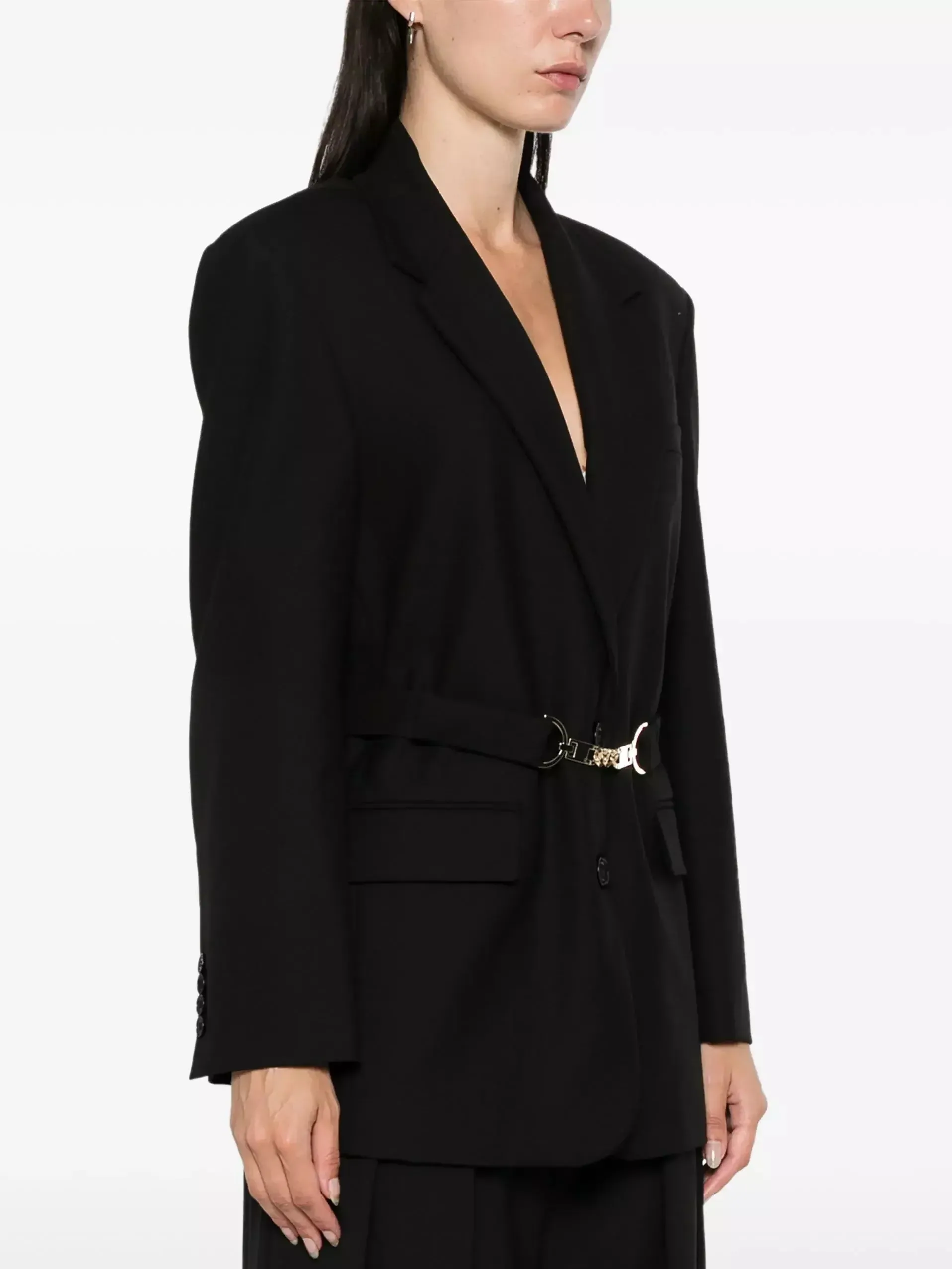 Chain-Detail Black Single-Breasted Blazer