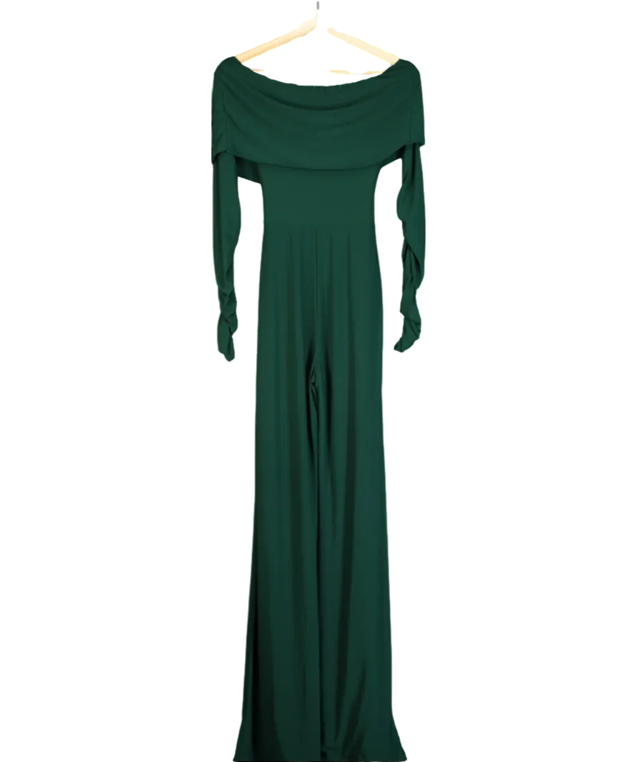 Club L Bottle Green Twist Front Bardot Long Sleeve Jumpsuit UK 6