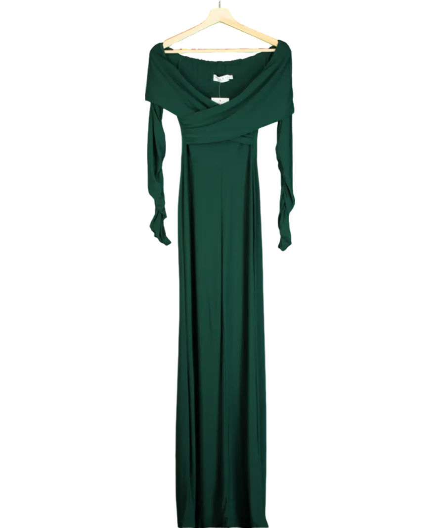 Club L Bottle Green Twist Front Bardot Long Sleeve Jumpsuit UK 6