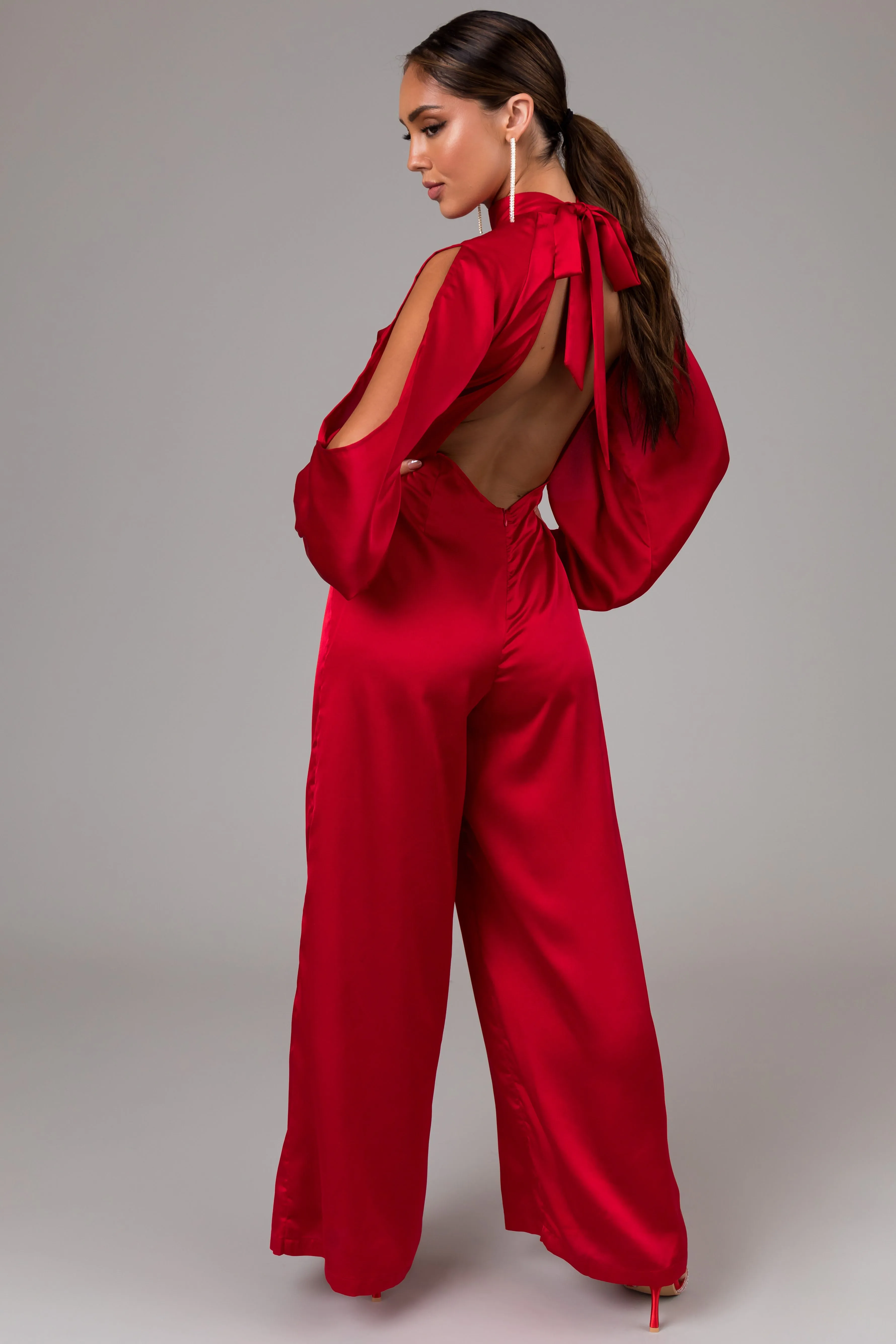 Cranberry Long Sleeves with Slits Jumpsuit