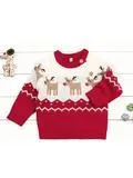 Deer Print Splicing Knitwear Acrylic Round Collar Baby Sweater