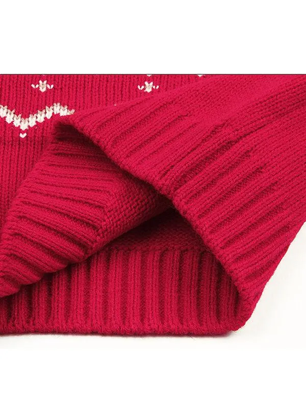 Deer Print Splicing Knitwear Acrylic Round Collar Baby Sweater