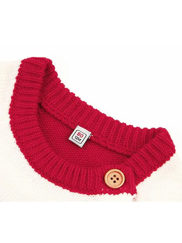 Deer Print Splicing Knitwear Acrylic Round Collar Baby Sweater