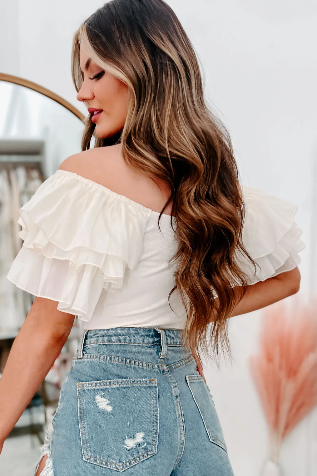 Delicate Decisions Tiered Sleeve Bodysuit (Cream)