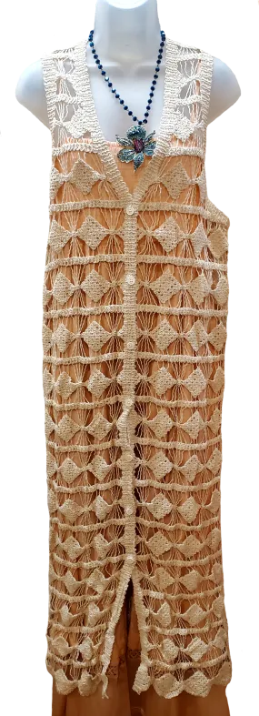 Diamond Crocheted Button Down Long Vest