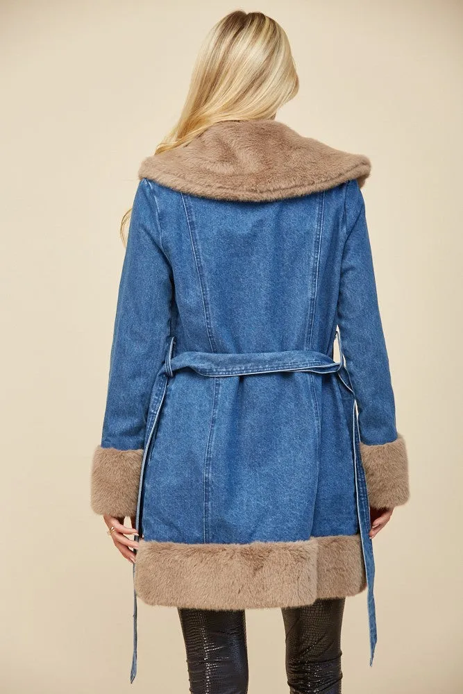 Dolly Denim Fur Trim Coat