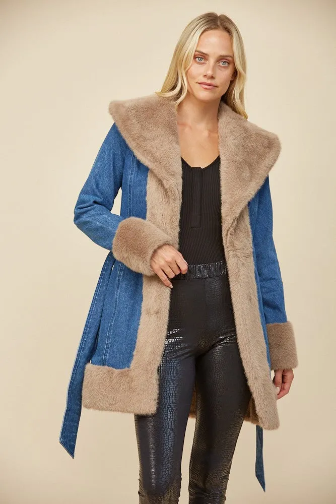 Dolly Denim Fur Trim Coat
